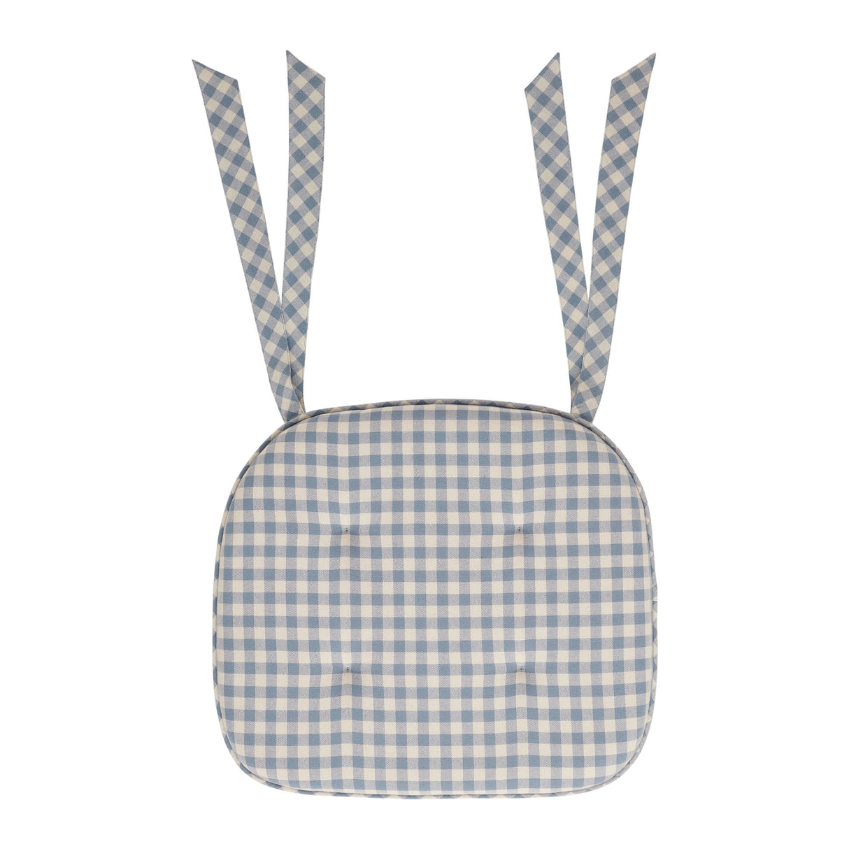 Cottage Blue Checked Woven Chair Pad with Ties - 15.5x17 Farmhouse Cottage Seat Cushion