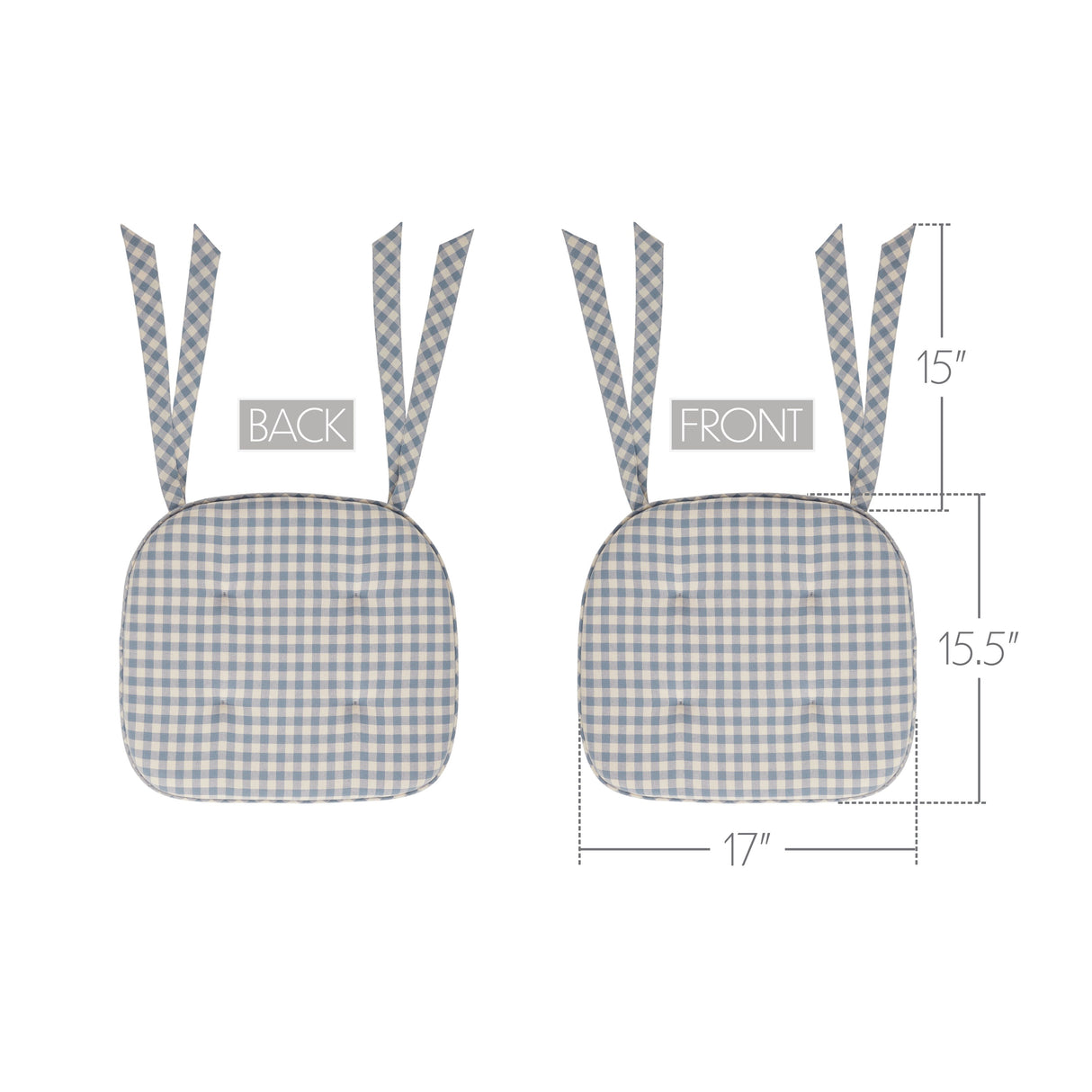 Cottage Blue Checked Woven Chair Pad with Ties - 15.5x17 Farmhouse Cottage Seat Cushion