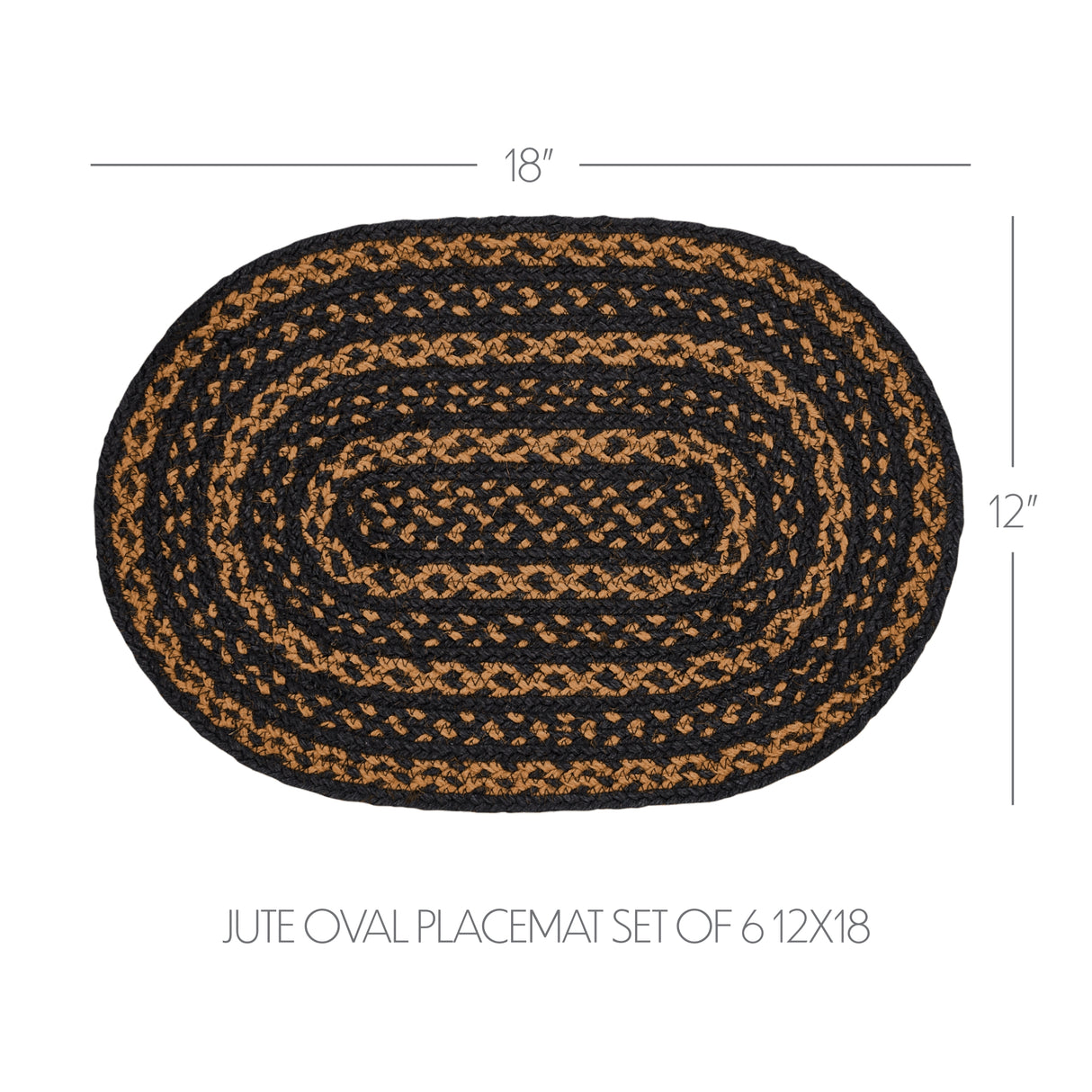 Black & Tan Jute Oval Placemat Set of 6 12x18