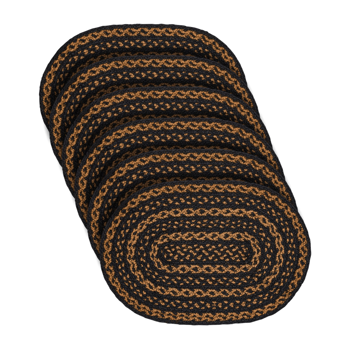 Black & Tan Jute Oval Placemat Set of 6 12x18