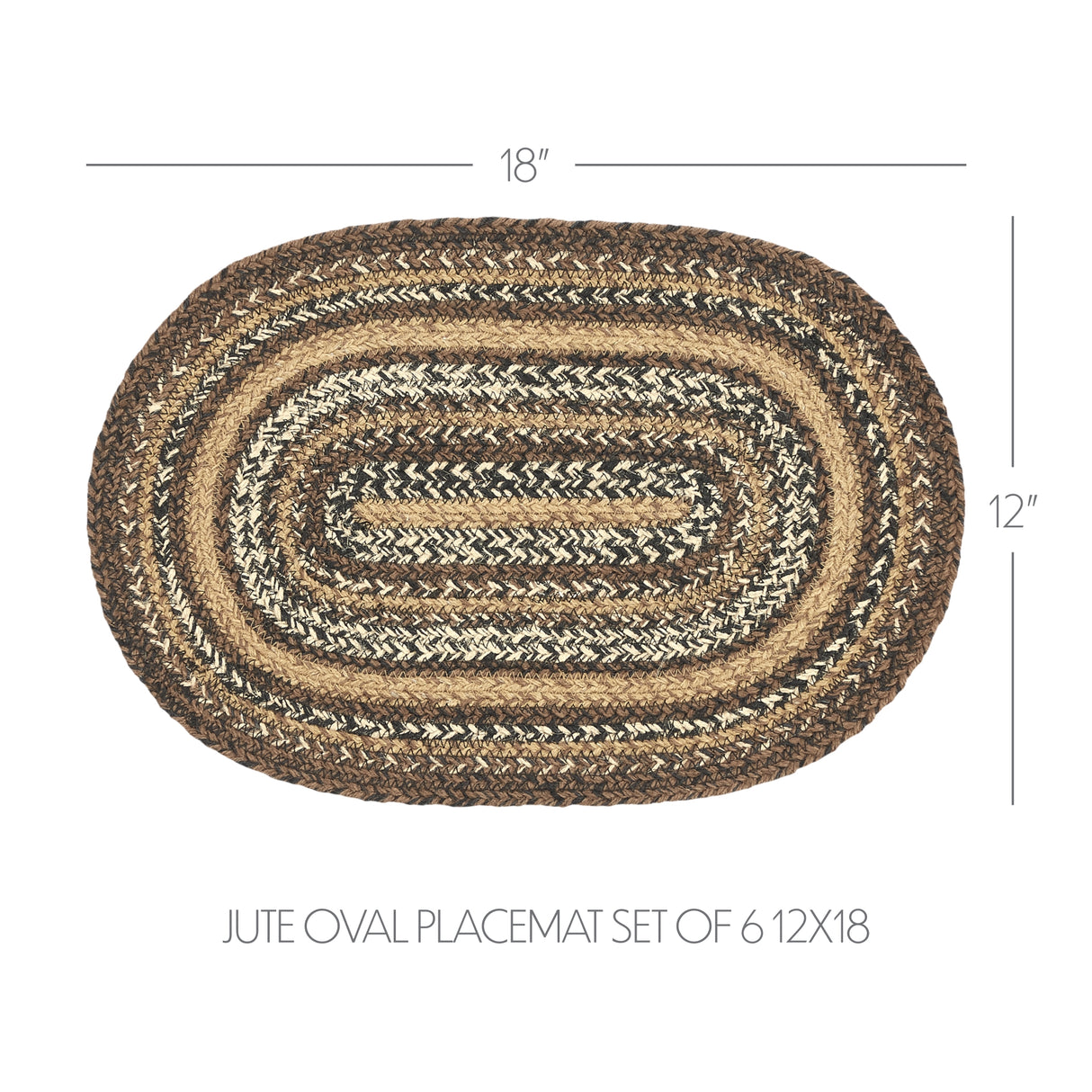Espresso Jute Oval Placemat Set of 6 12x18