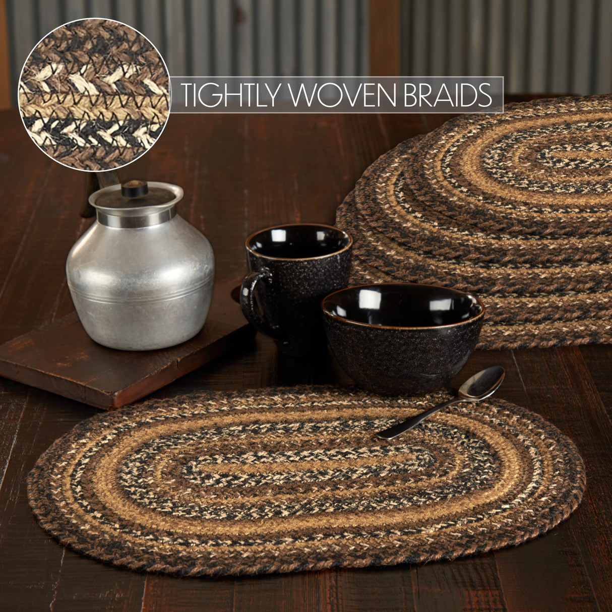 Espresso Jute Oval Placemat Set of 6 12x18