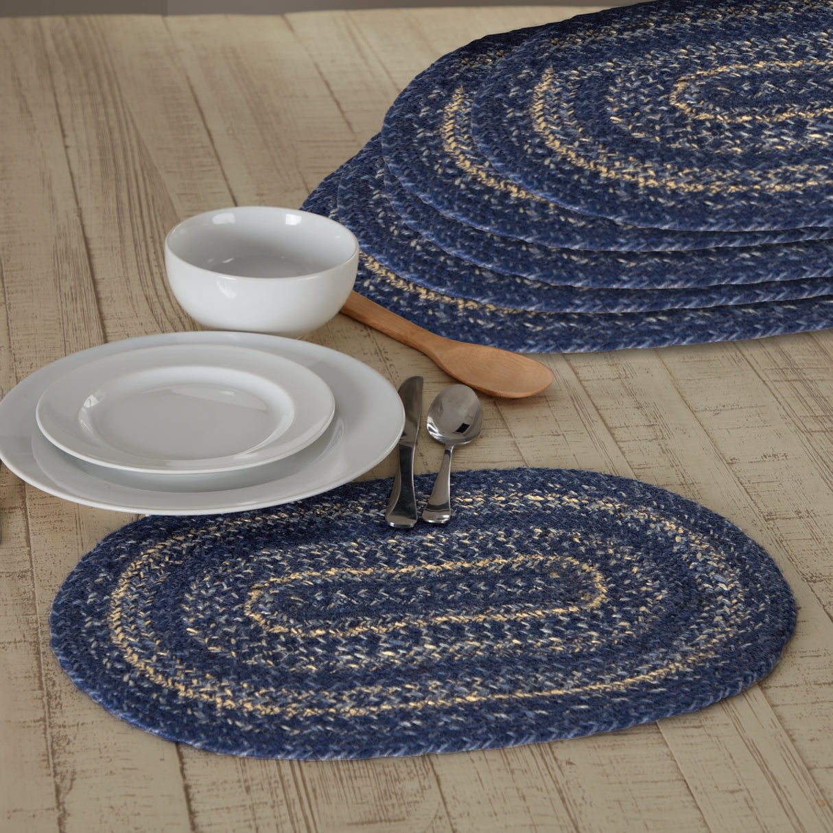 Great Falls Blue Jute Oval Placemat Set of 6 12x18