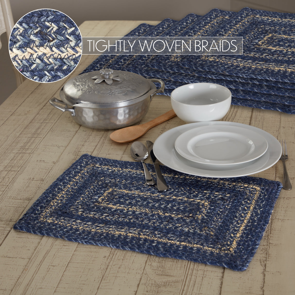 Great Falls Blue Jute Rect Placemat Set of 6 12x18