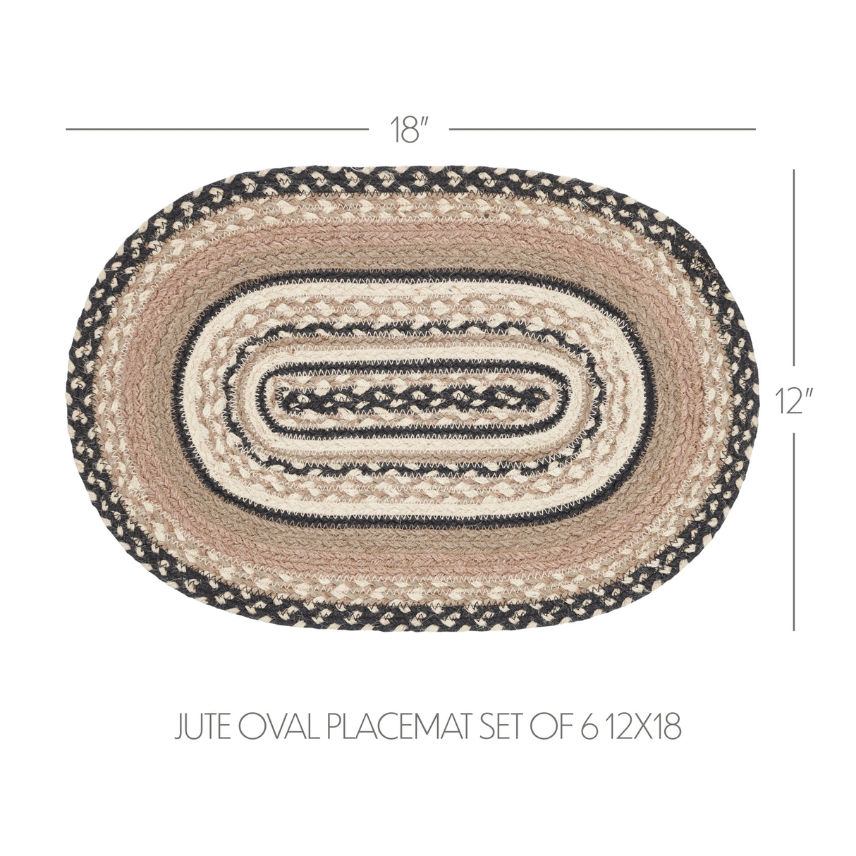 Sawyer Mill Charcoal Creme Jute Oval Placemat Set of 6 12x18