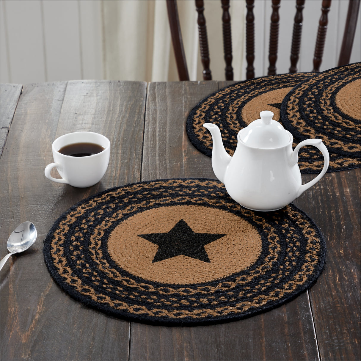 Farmhouse Jute Trivet Stencil Star 15 inch Diameter Set of 3
