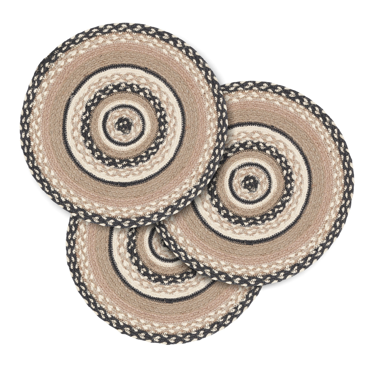 Sawyer Mill Charcoal Creme Jute Trivet 15 inch Diameter Set of 3