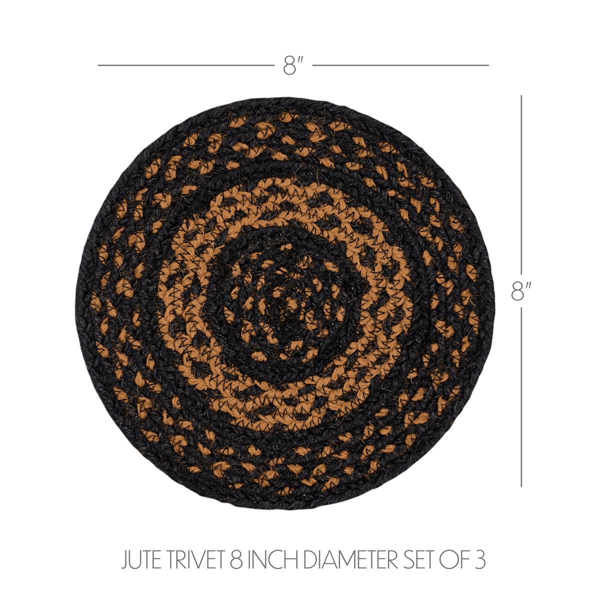 Black & Tan Jute Trivet 8 inch Diameter Set of 3