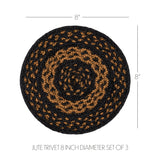 Black & Tan Jute Trivet 8 inch Diameter Set of 3