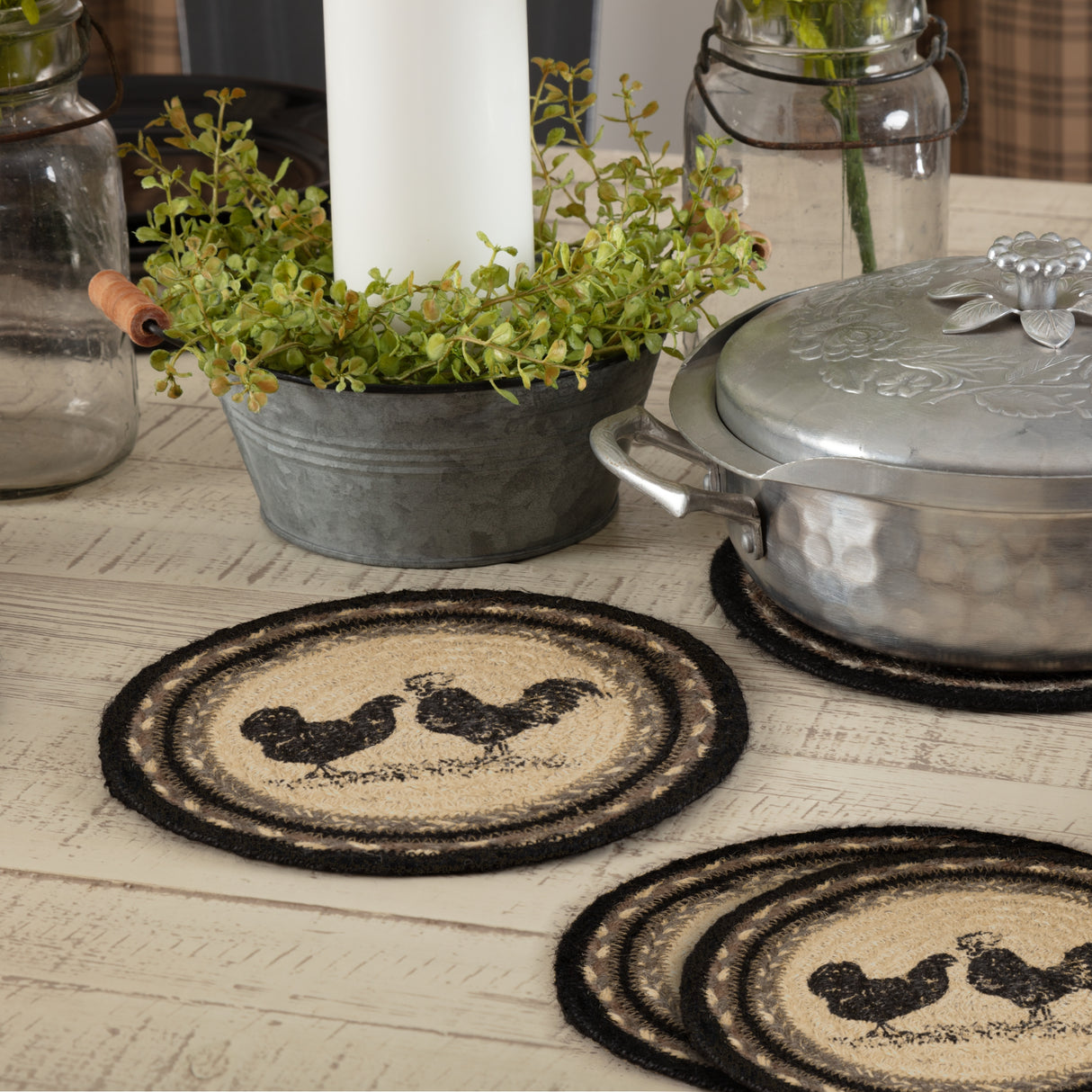 Sawyer Mill Charcoal Poultry Jute Trivet 8 inch Diameter Set of 3