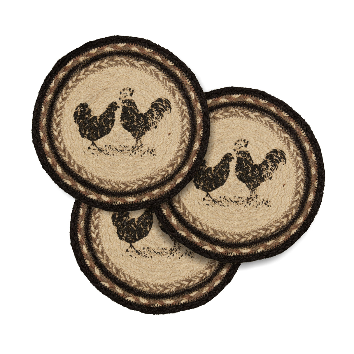 Sawyer Mill Charcoal Poultry Jute Trivet 8 inch Diameter Set of 3
