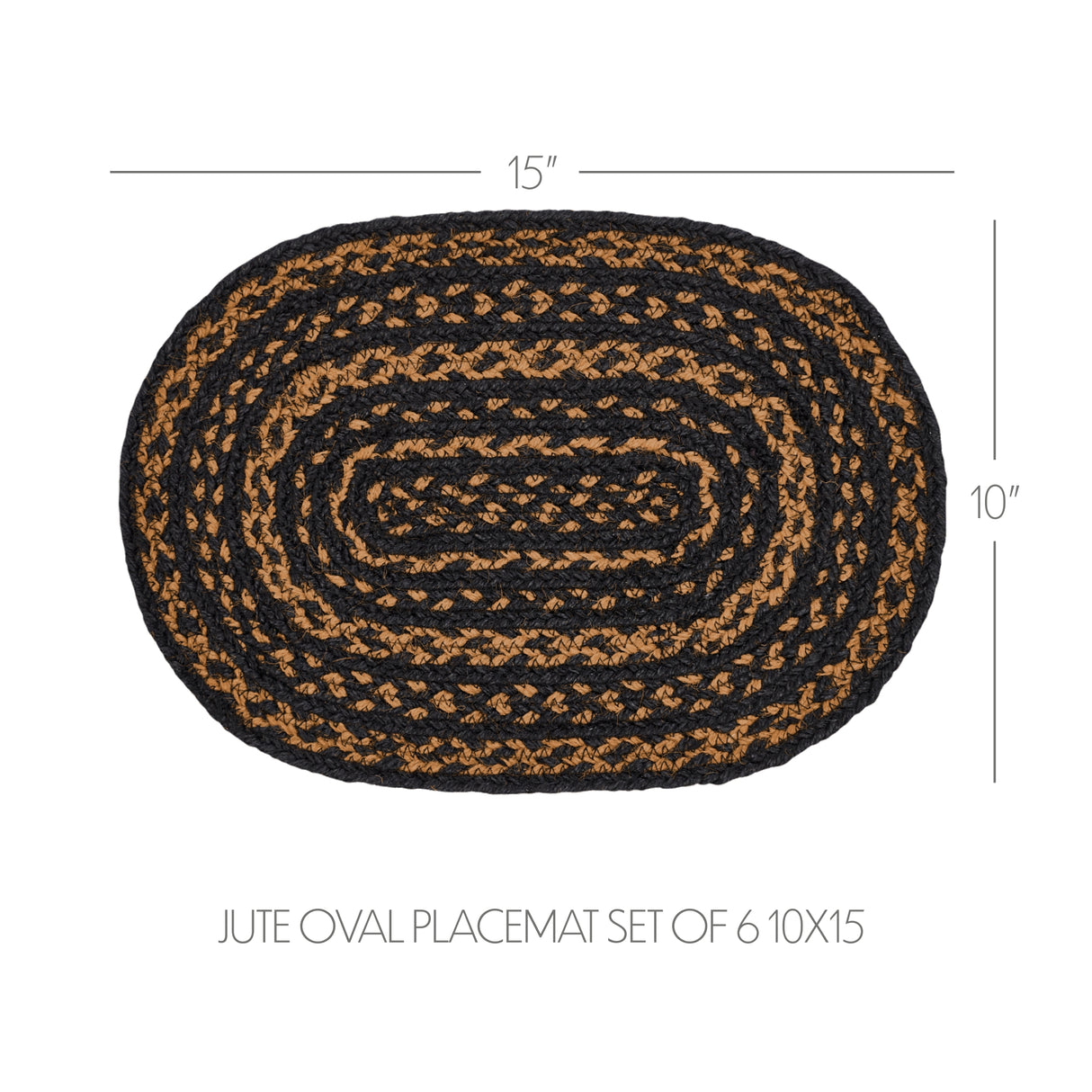 Black & Tan Jute Oval Placemat Set of 6 10x15