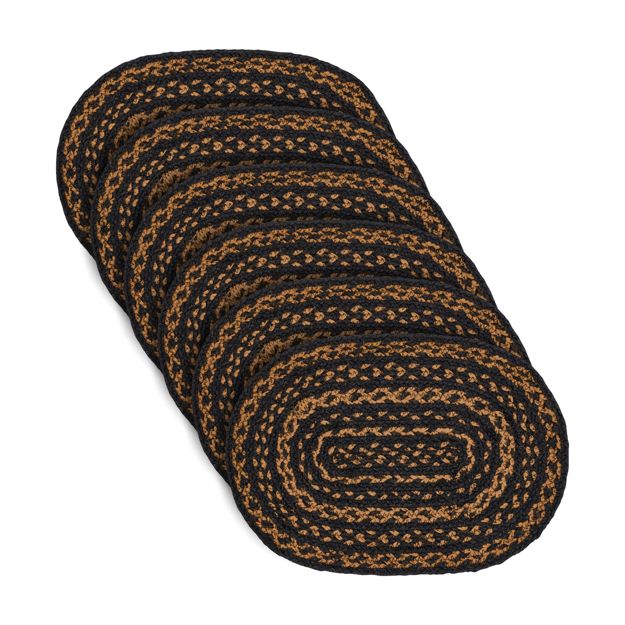 Black & Tan Jute Oval Placemat Set of 6 10x15