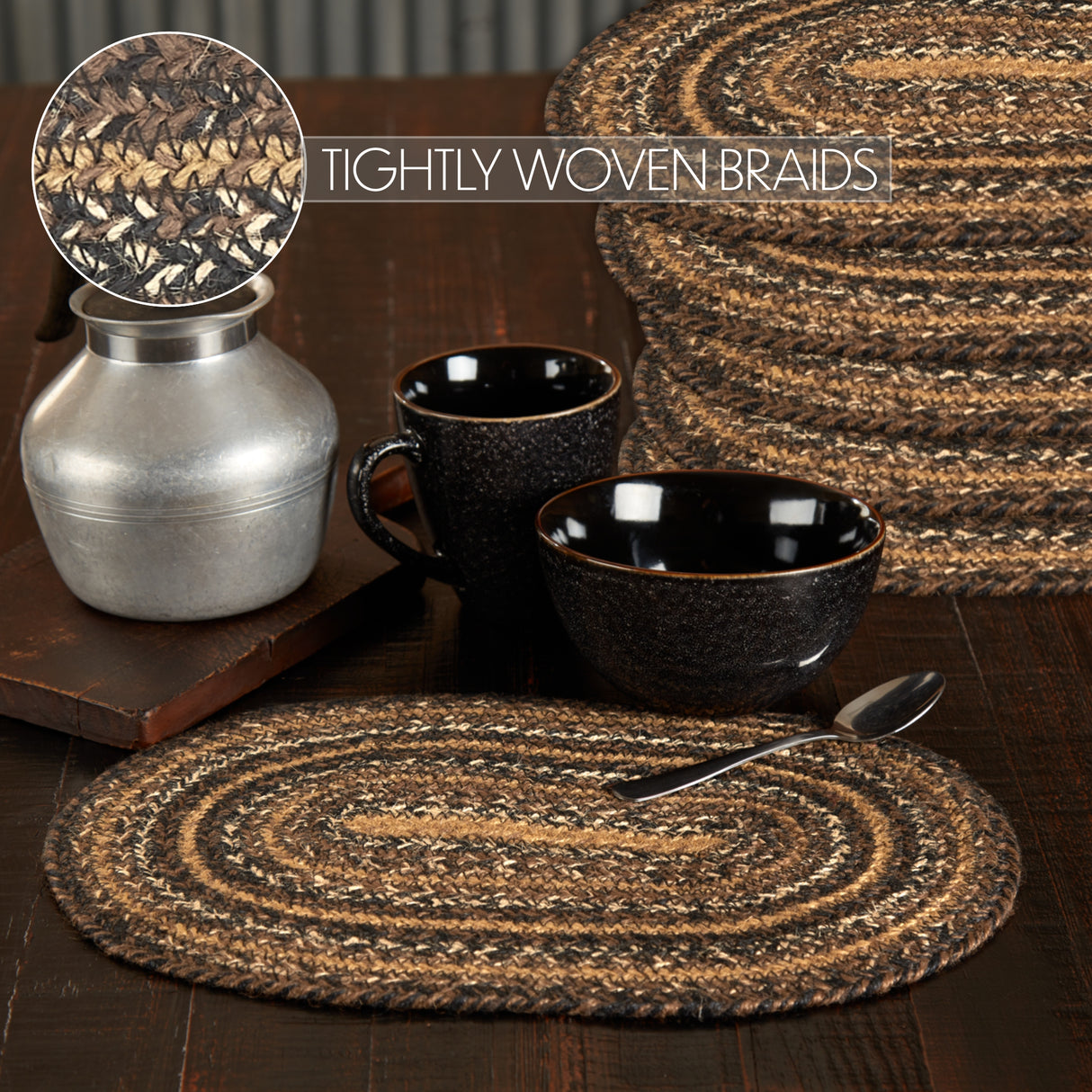 Espresso Jute Oval Placemat Set of 6 10x15