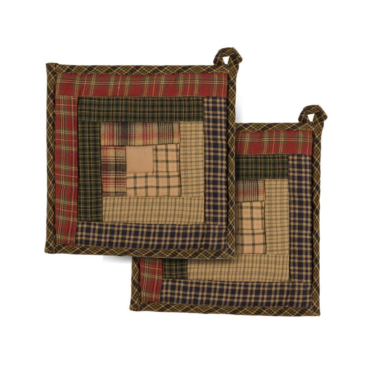 Tea Cabin Pot Holder Patchwork Set of 2 8x8