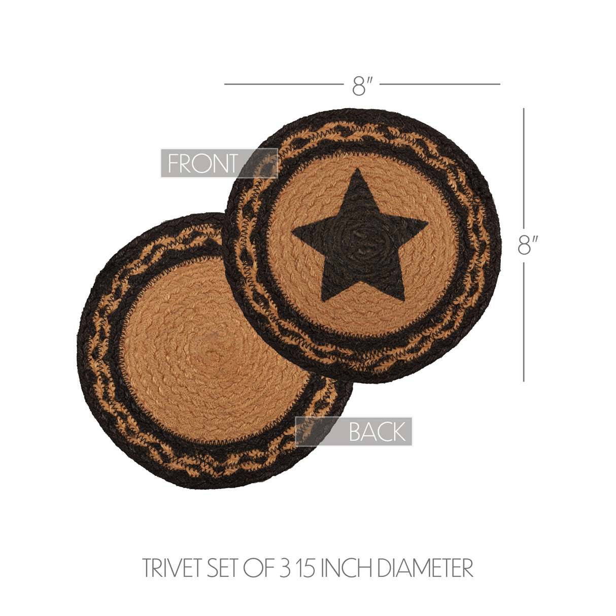 Farmhouse Jute Trivet Stencil Star 8, Set of 3
