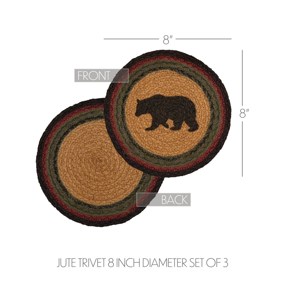 Wyatt Stenciled Bear Jute Trivet 8, Set of 3
