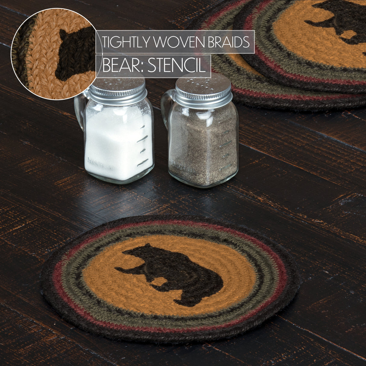 Wyatt Stenciled Bear Jute Trivet 8, Set of 3