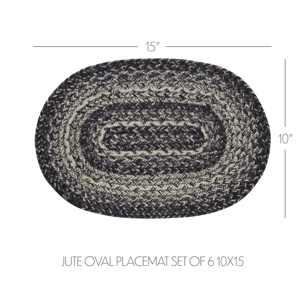 Sawyer Mill Black White Jute Oval Placemat Set of 6 10x15