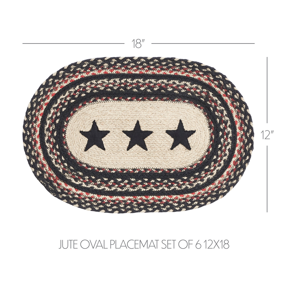 Colonial Star Jute Oval Placemat Set of 6 12x18