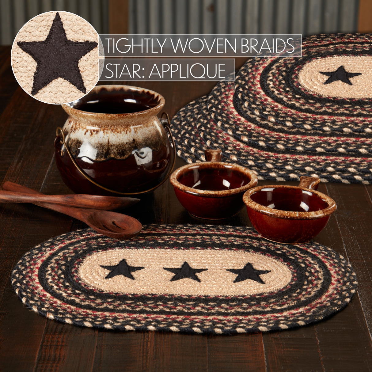 Colonial Star Jute Oval Placemat Set of 6 12x18
