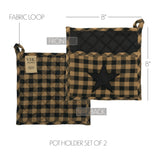 Black Star Pot Holder Set of 2 8x8