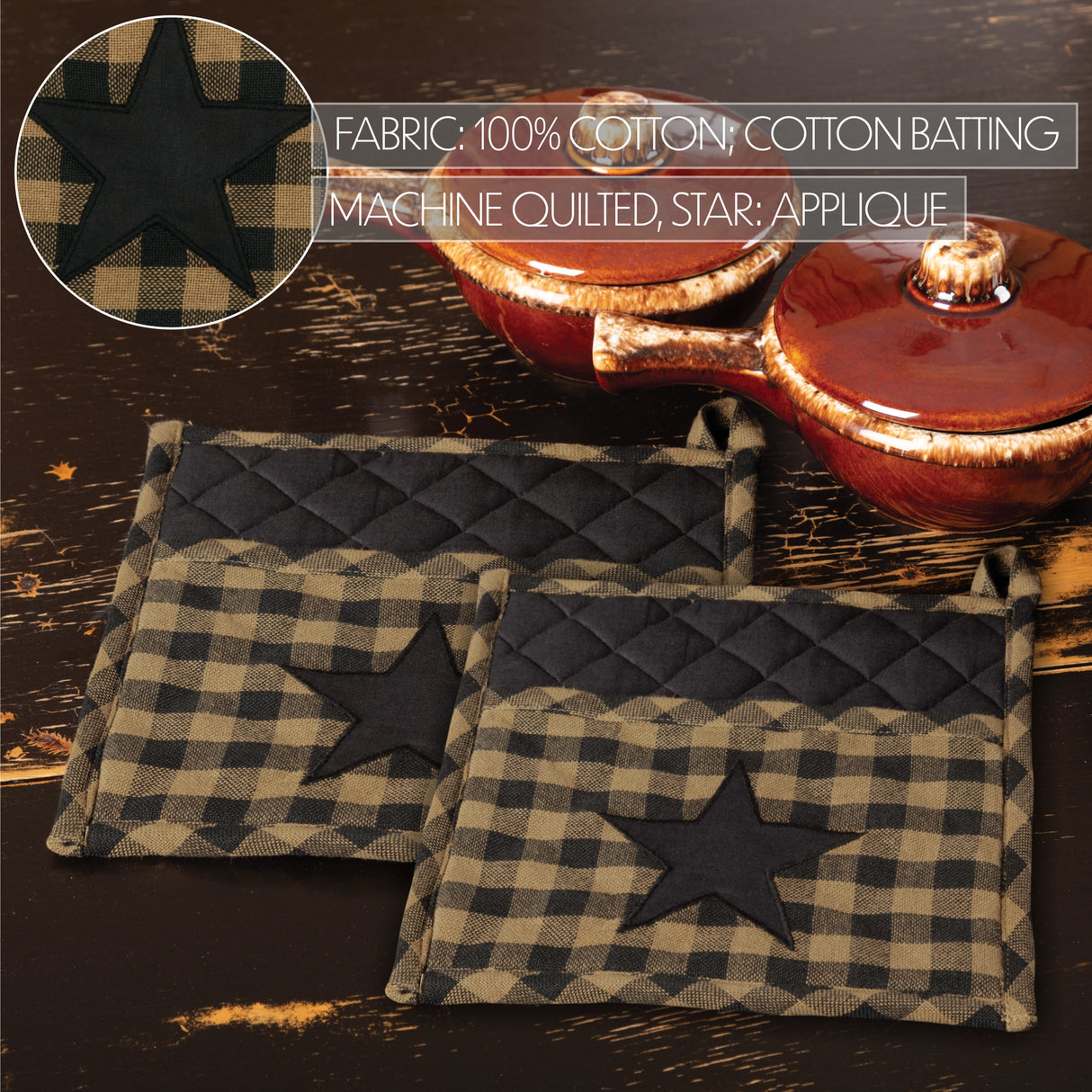 Black Star Pot Holder Set of 2 8x8