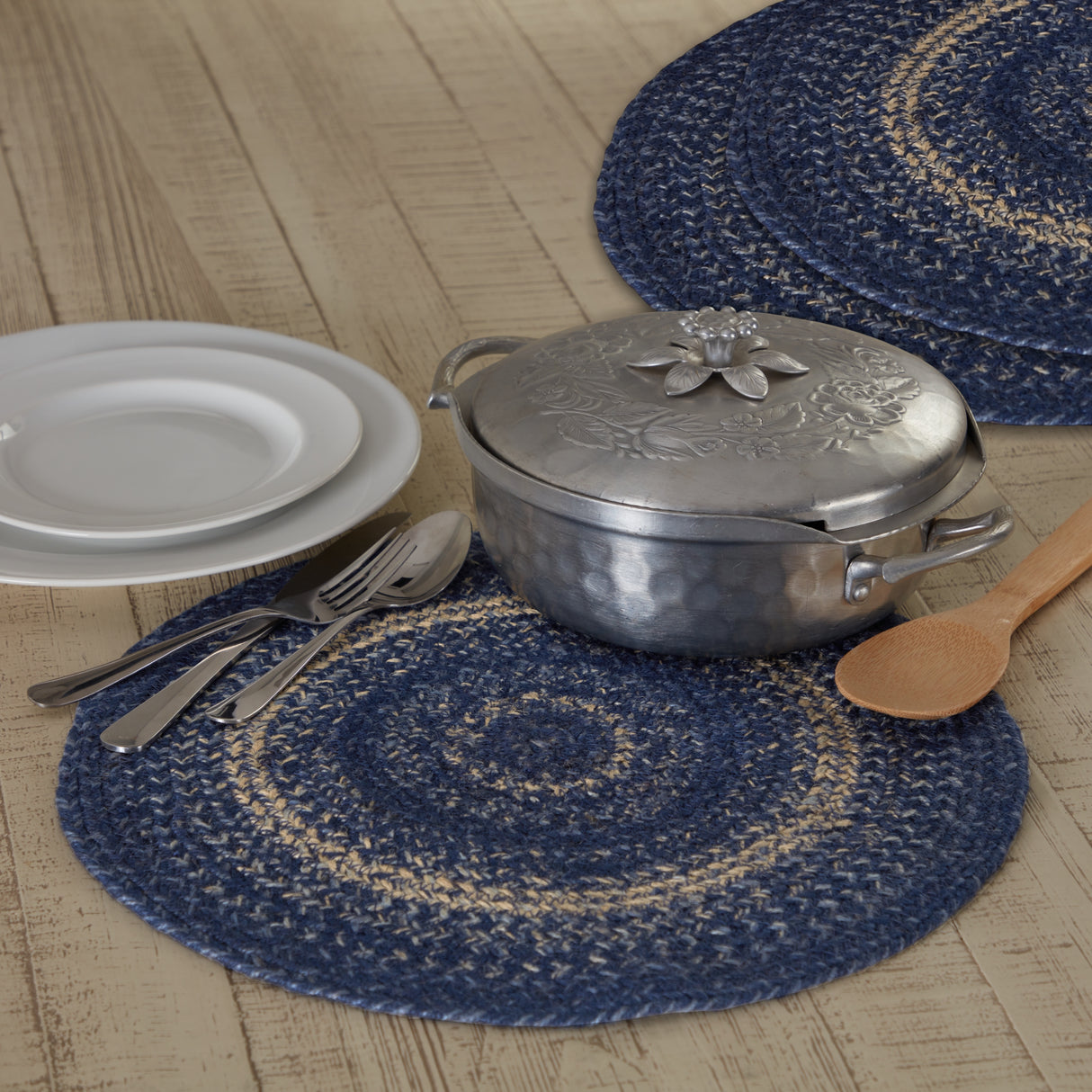Great Falls Blue Jute Trivet 15, Set of 3