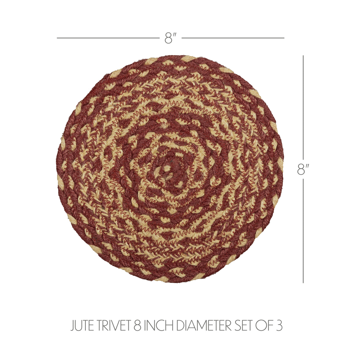 Burgundy Tan Jute Trivet 8, Set of 3