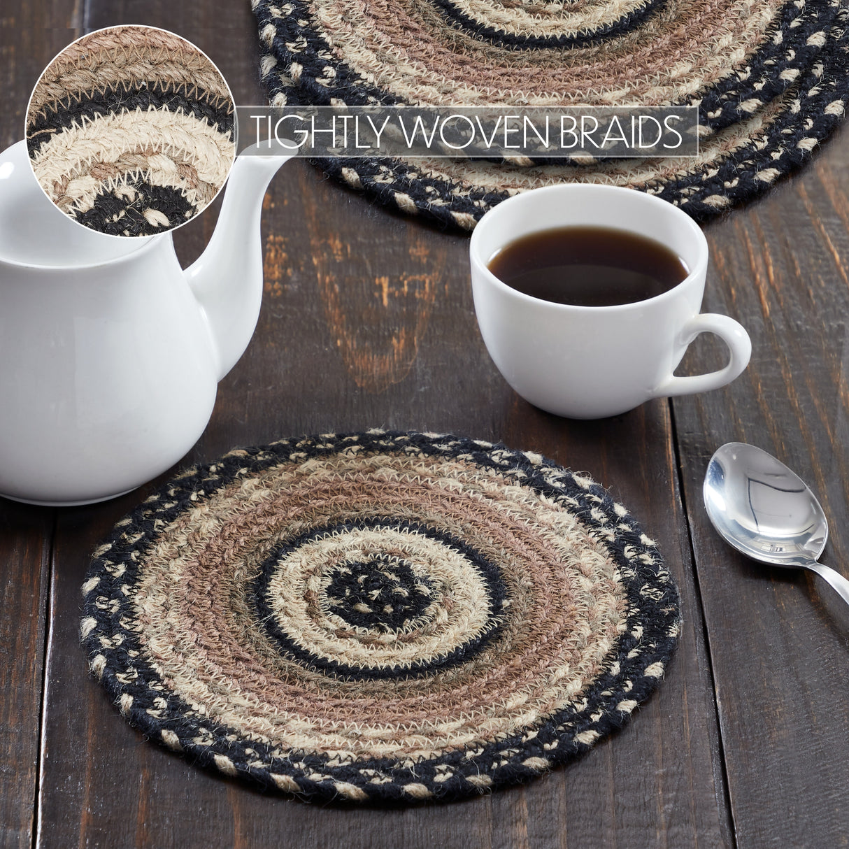 Sawyer Mill Charcoal Creme Jute Trivet 8 Set of 3