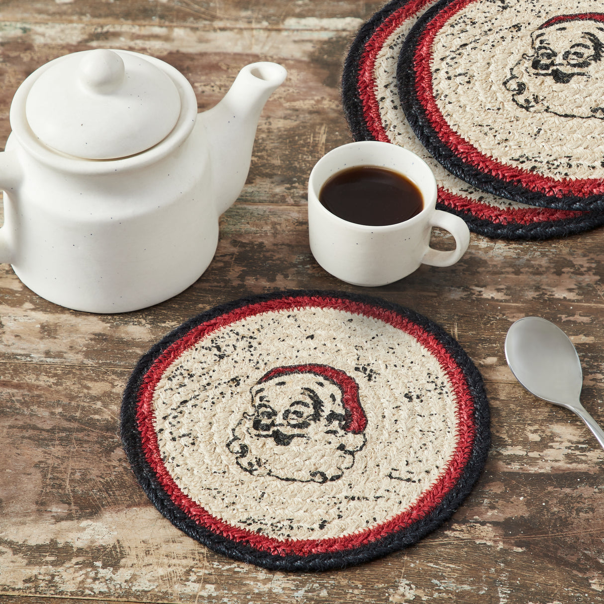 Jolly Ole Santa Jute Trivet 8 inch Diameter, Set of 3