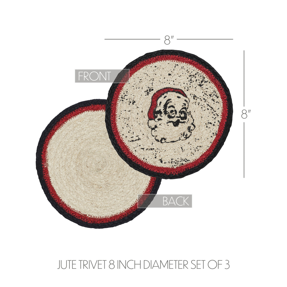 Jolly Ole Santa Jute Trivet 8 inch Diameter, Set of 3