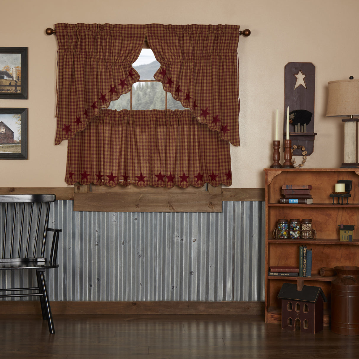 Burgundy Star Curtain Set