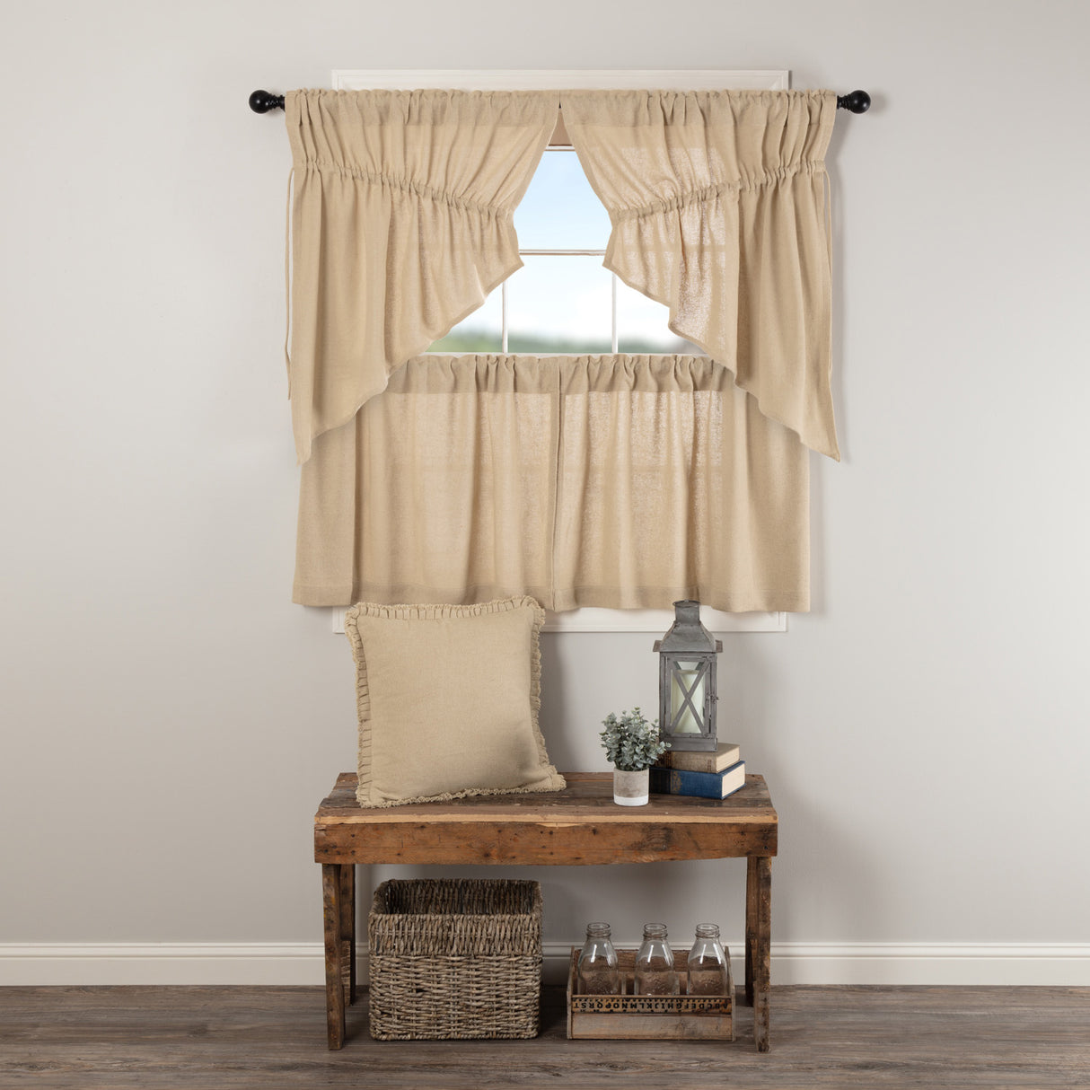 Burlap Vintage Tan Curtain Set