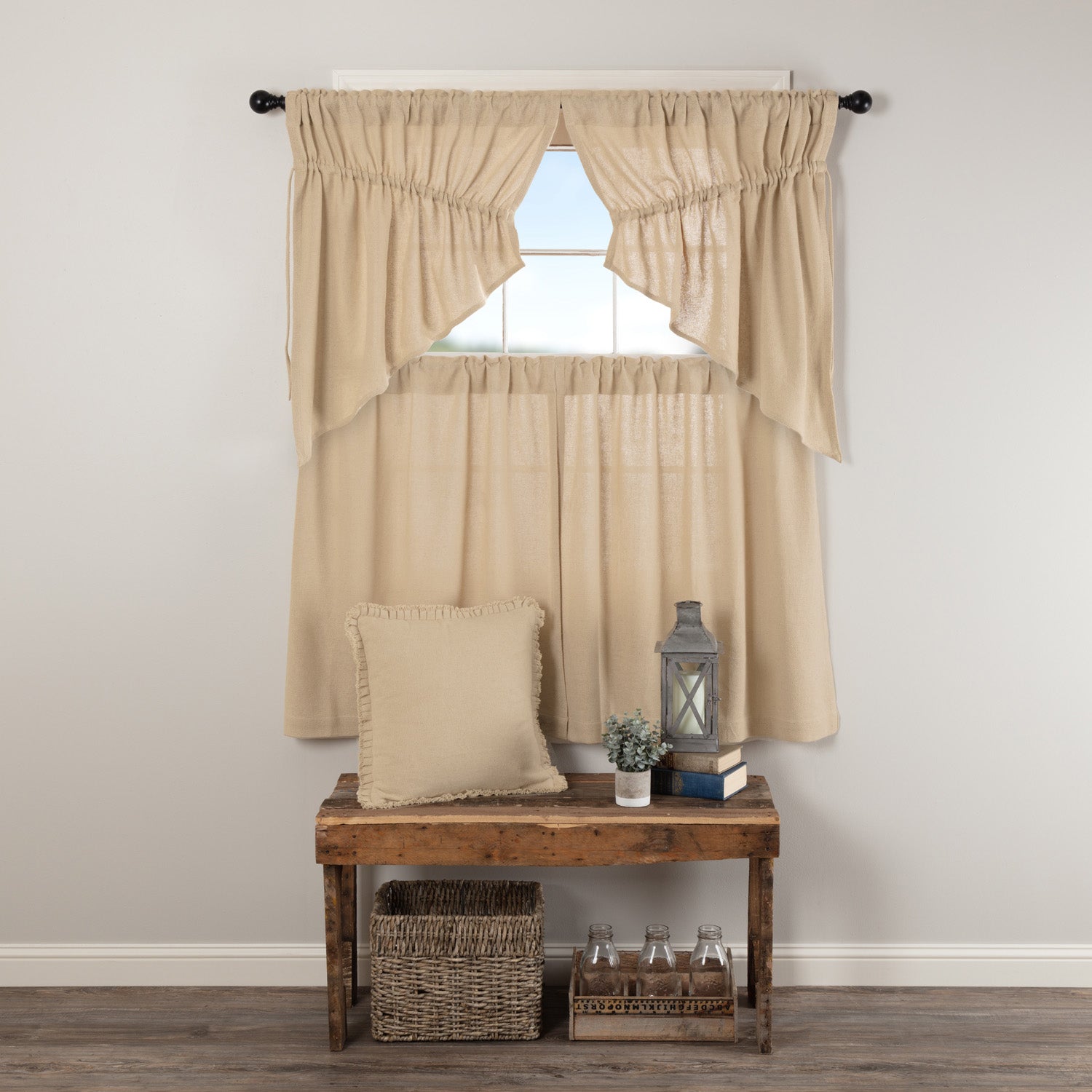 Burlap Vintage Tan Curtain Set