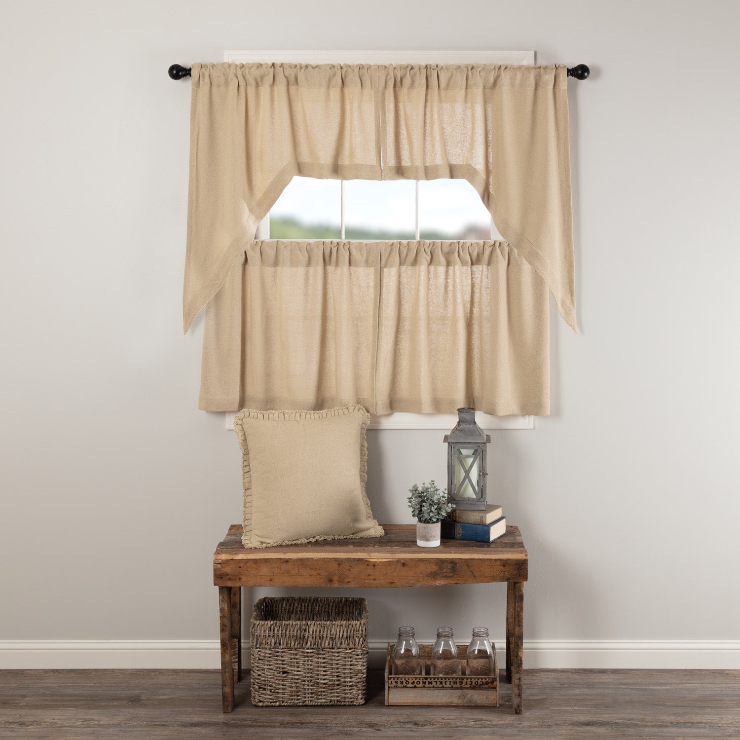 Burlap Vintage Tan Curtain Set