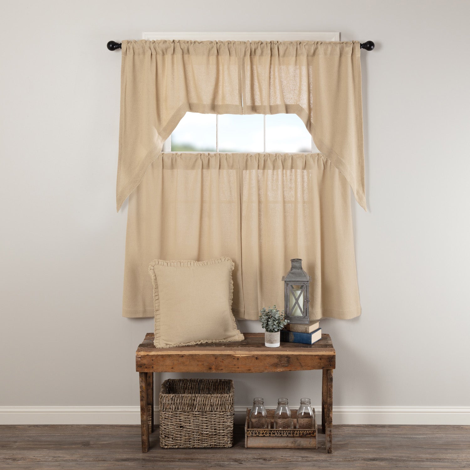 Burlap Vintage Tan Curtain Set