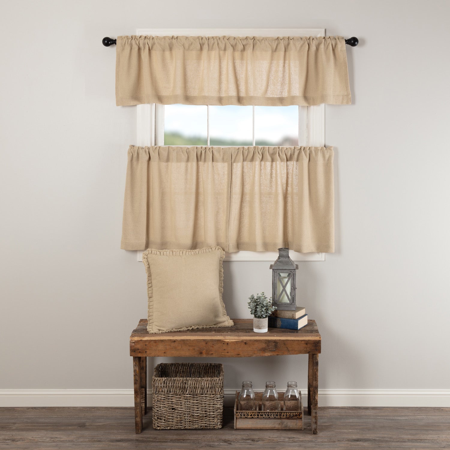 Burlap Vintage Tan Curtain Set