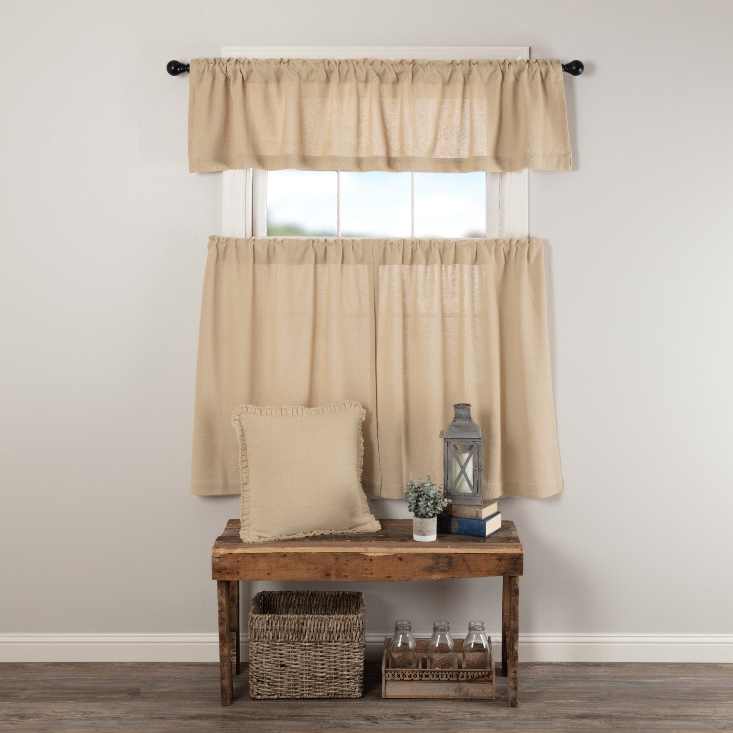 Burlap Vintage Tan Curtain Set
