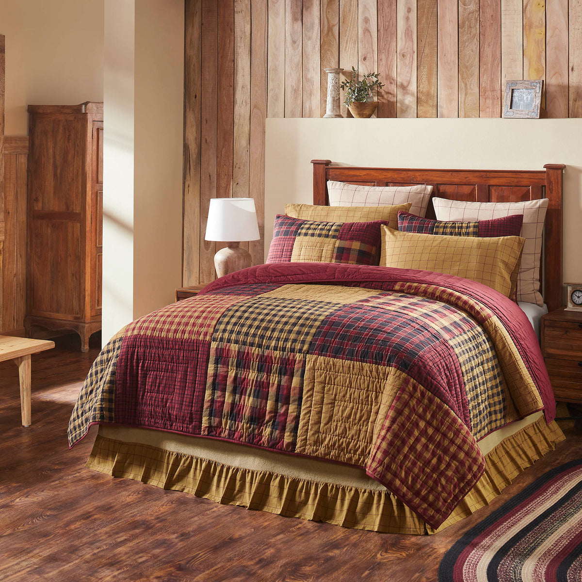 Connell 4PC Burgundy Bedding Set King (1 Quilt, 2 Shams, 1 Bedskirt)