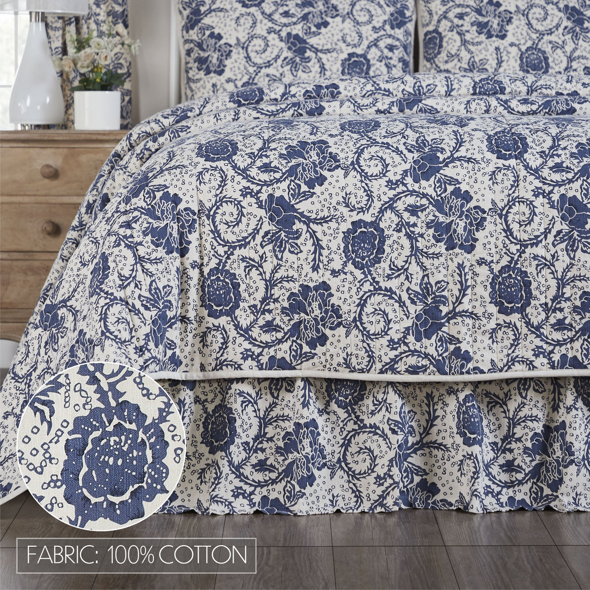 Dorset 6PC Royal Blue Bedding Set King (1 Quilt, 2 Shams, 2 Pillowcases, 1 Bedskirt)