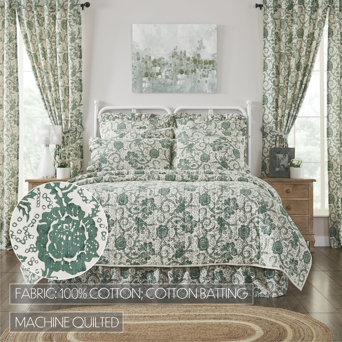 Dorset 6PC Dark Basil Bedding Set Queen (1 Quilt, 2 Shams, 2 Pillowcases, 1 Bedskirt)