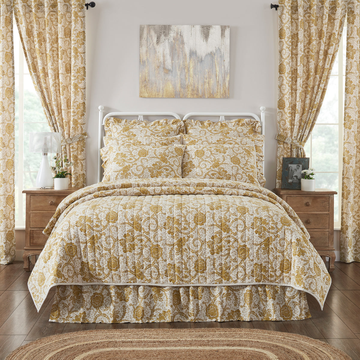 Dorset 6PC Mustard Gold Bedding Set Twin (1 Quilt, 2 Shams, 2 Pillowcases, 1 Bedskirt)