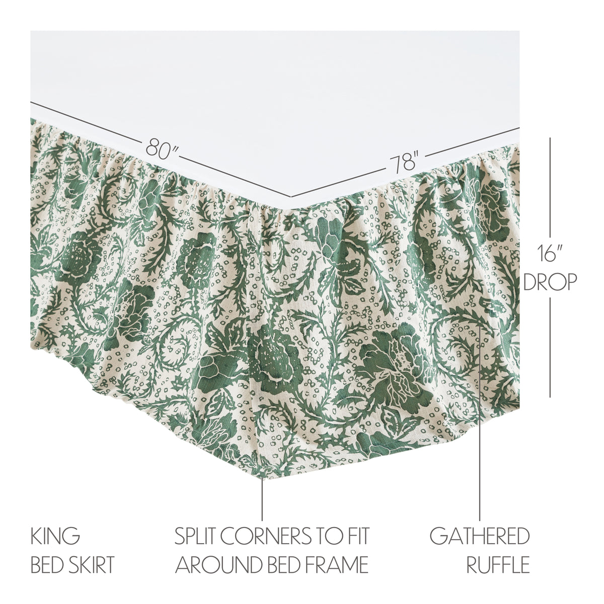 Dorset 8PC Dark Basil Bedding Set King (1 Quilt, 2 Shams, 2 Pillowcases, 1 Bedskirt, 2 Euros)