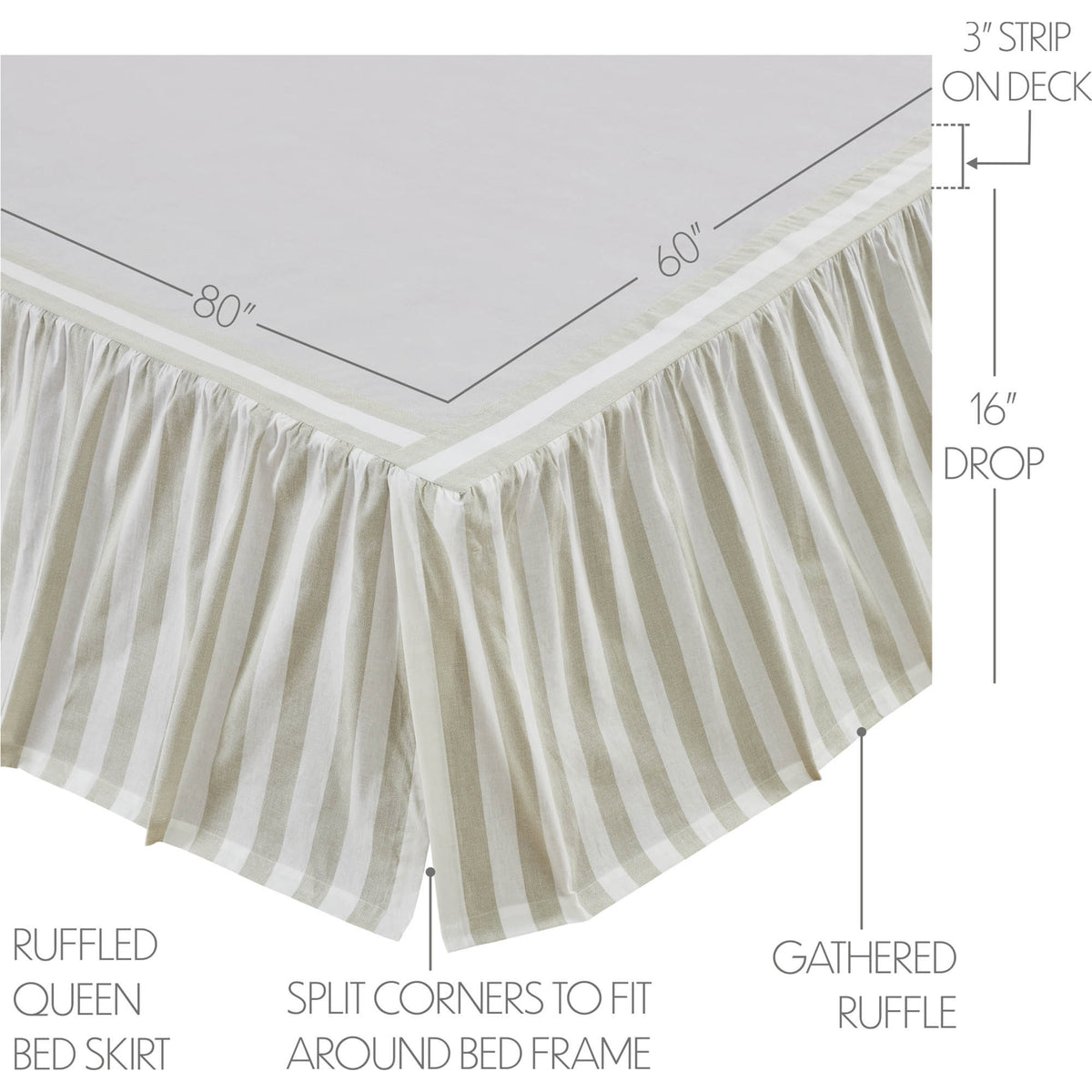 Finders Keepers 4PC Khaki Ruffled Bedding Set Queen (1 Quilt, 2 Shams, 1 Bedskirt)