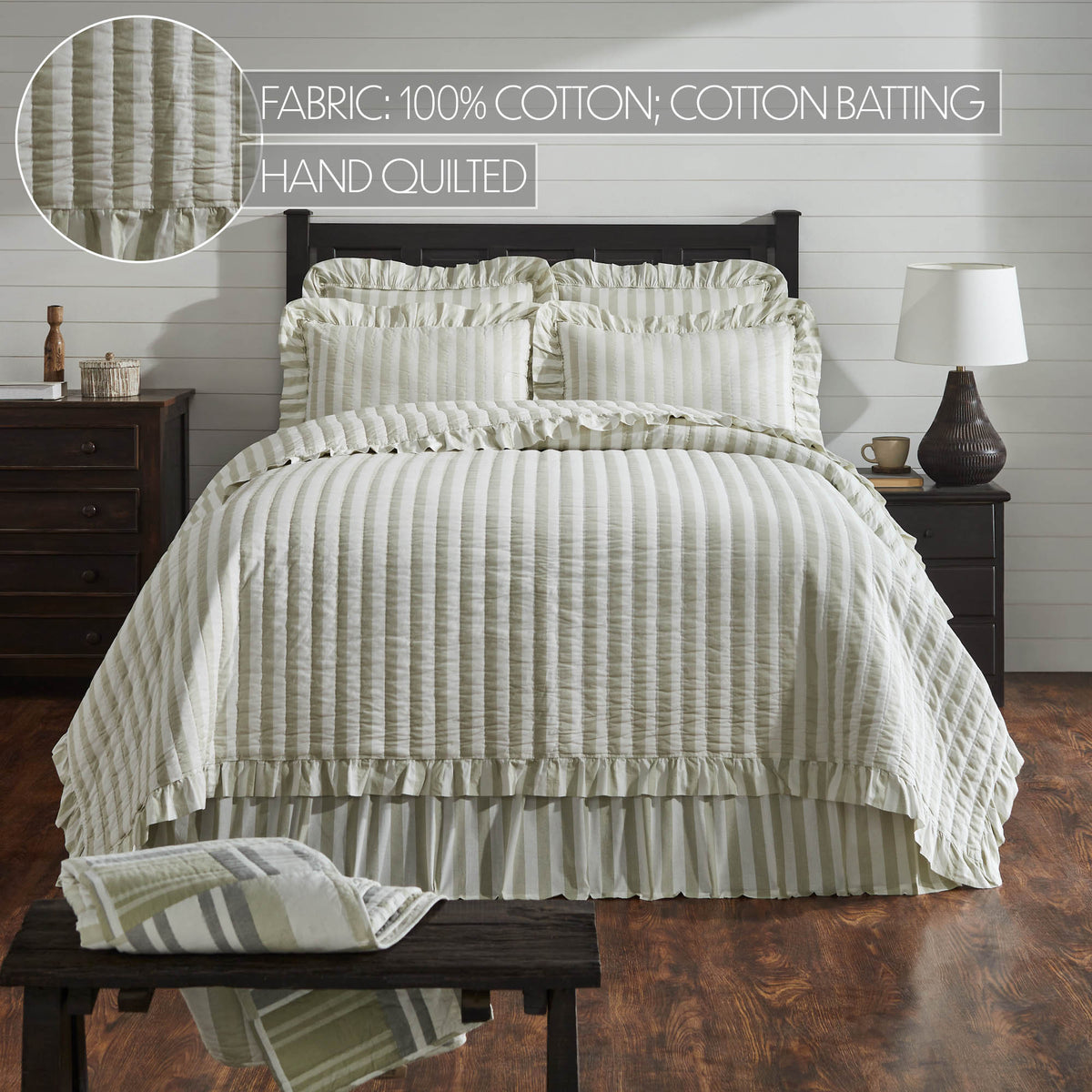 Finders Keepers 4PC Khaki Ruffled Bedding Set Queen (1 Quilt, 2 Shams, 1 Bedskirt)