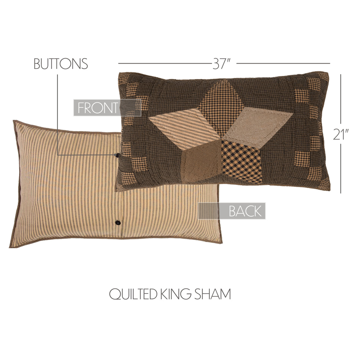 Farmhouse Star 5PC Charcoal Bedding Set King (1 Quilt, 2 Shams, 2 Pillowcases)