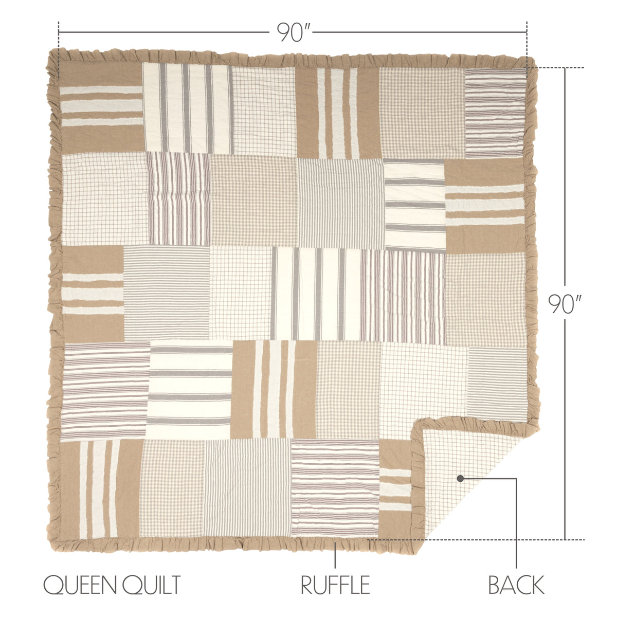 Grace 5PC Creme Bedding Set Queen (1 Quilt, 2 Shams, 2 Pillowcases)