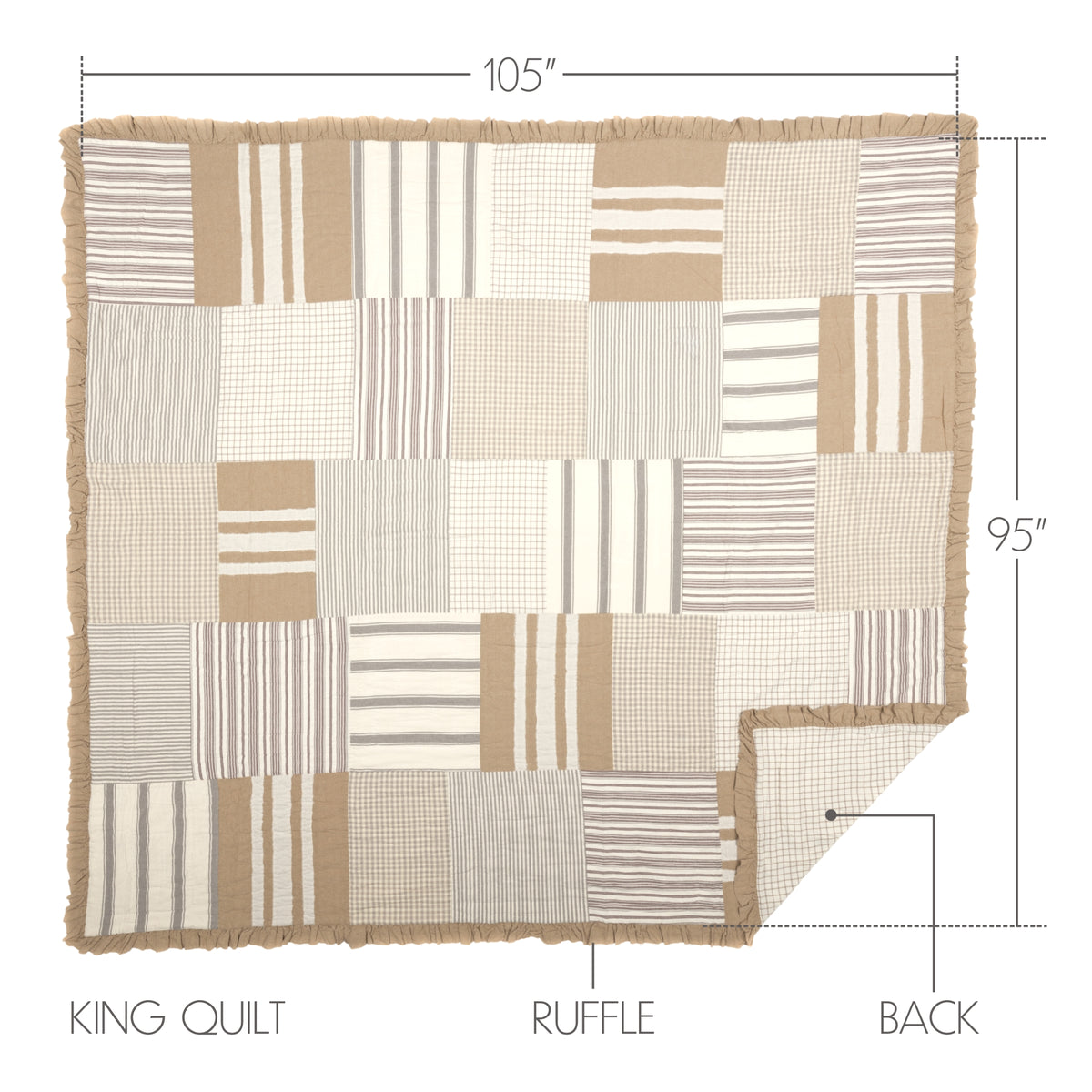 Grace 8PC Creme Bedding Set King (1 Quilt, 2 Shams, 2 Pillowcases, 1 Bedskirt, 2 Euros)