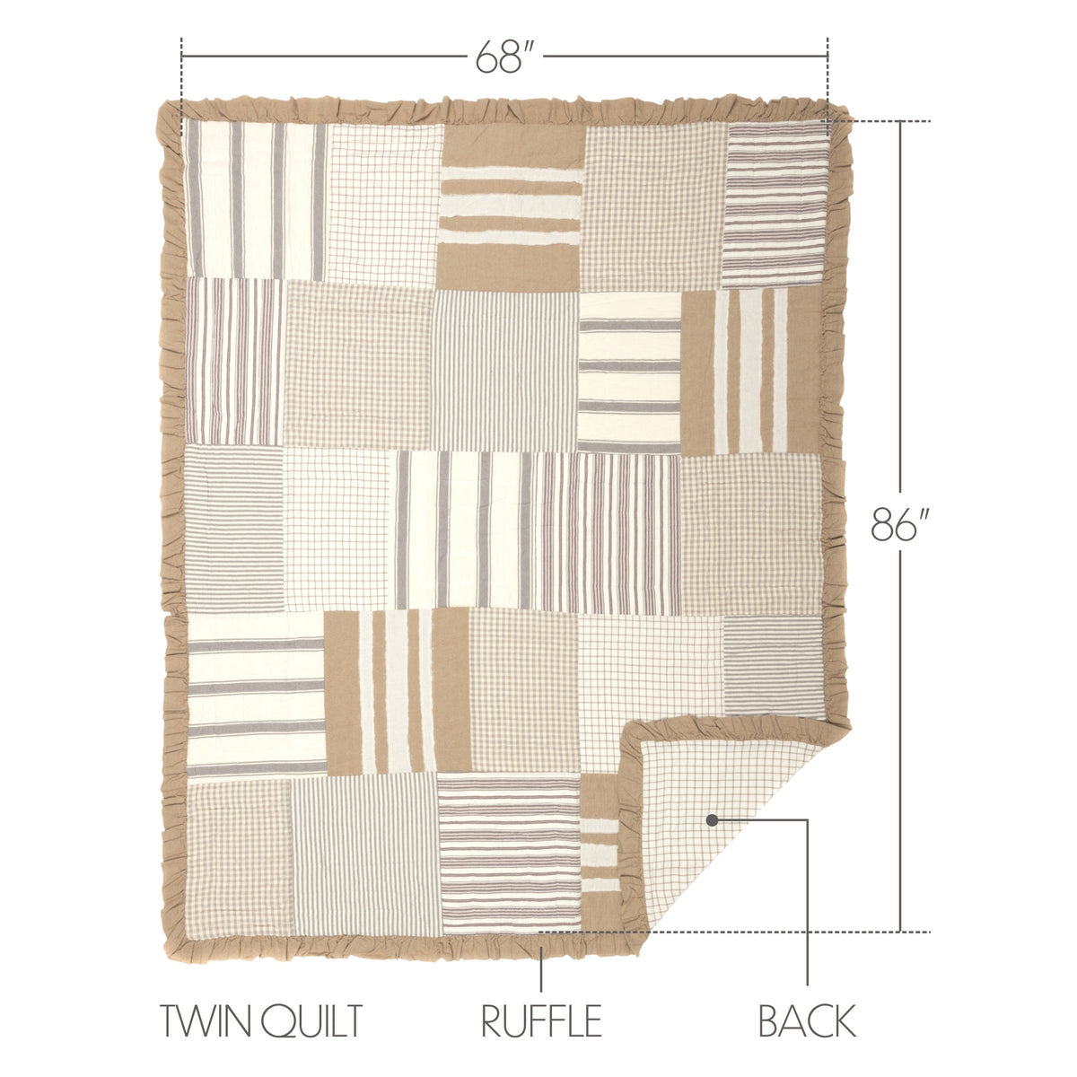 Grace 8PC Creme Bedding Set Twin (1 Quilt, 2 Shams, 2 Pillowcases, 1 Bedskirt, 2 Euros)